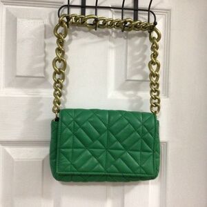 Zara Green Quilted Faux Leather handbag with chain strap